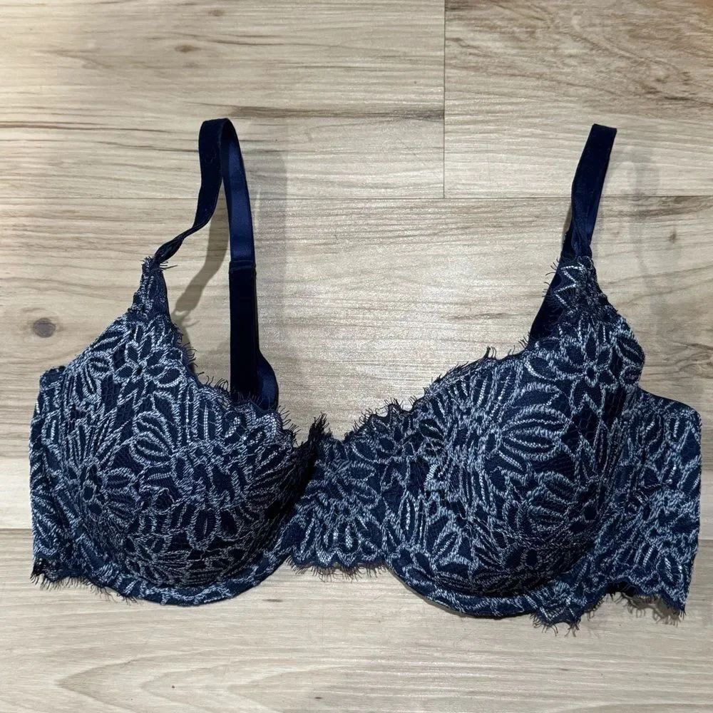 Aerie Elegant Lace Underwire Bra Navy Blue Women’s 34D